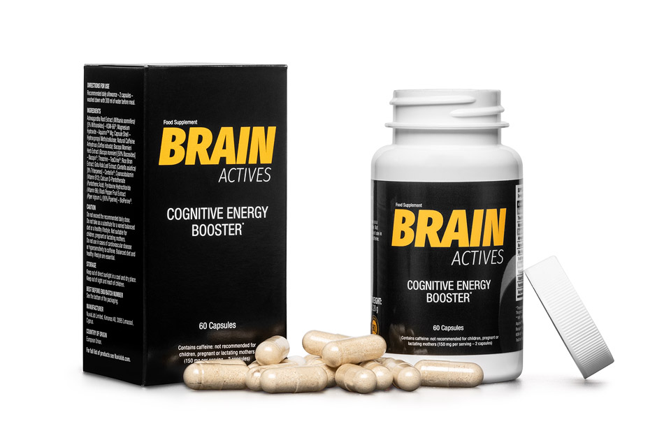 Brain Actives — box, bottle, and capsules